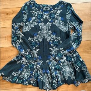 Free People Long Sleeve Floral Dress - Blue and White